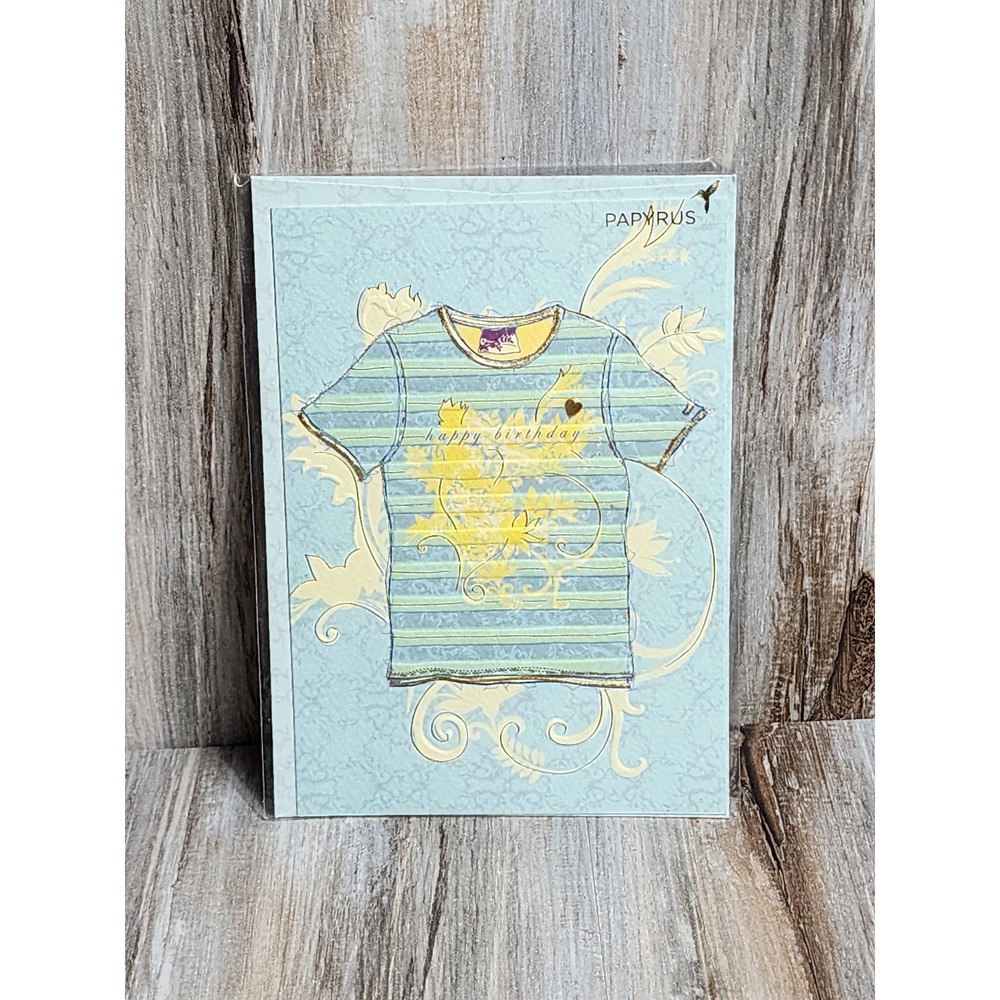 Papyrus Turnowsky Birthday Card Striped‎ Shirt Gold Foil Embossed Blue